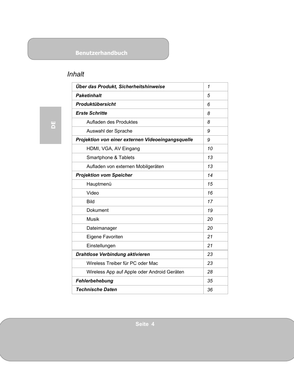 Inhalt | AIPTEK PocketCinema V150W User Manual | Page 40 / 180