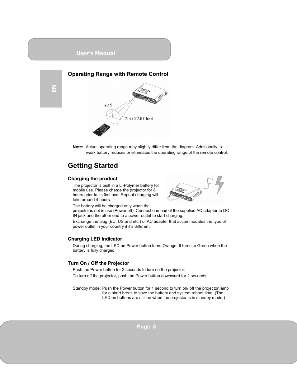 Getting started | AIPTEK PocketCinema V150W User Manual | Page 8 / 180