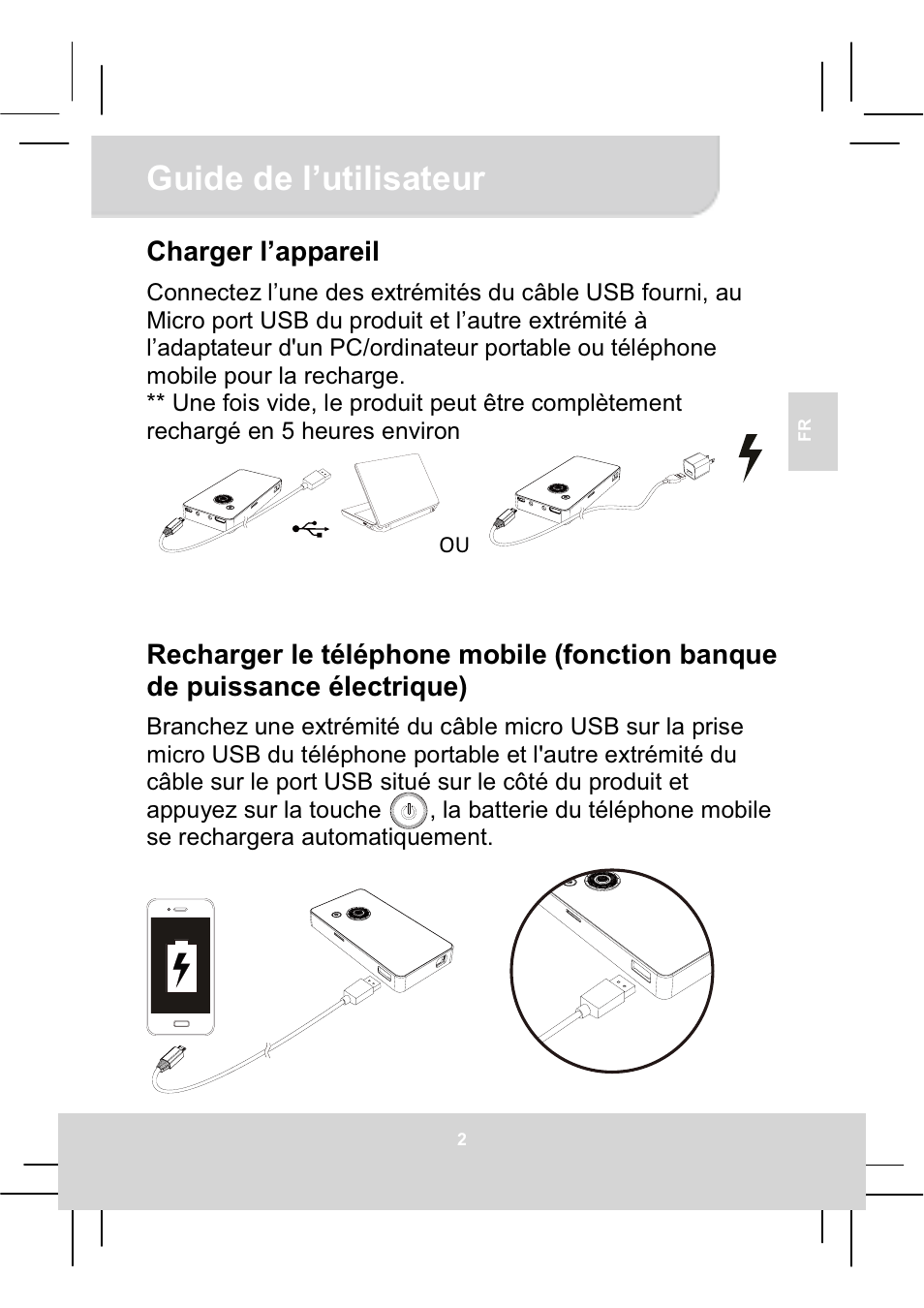 Guide de l’utilisateur, Charger l’appareil | AIPTEK MobileCinema Q20 User Manual | Page 25 / 71