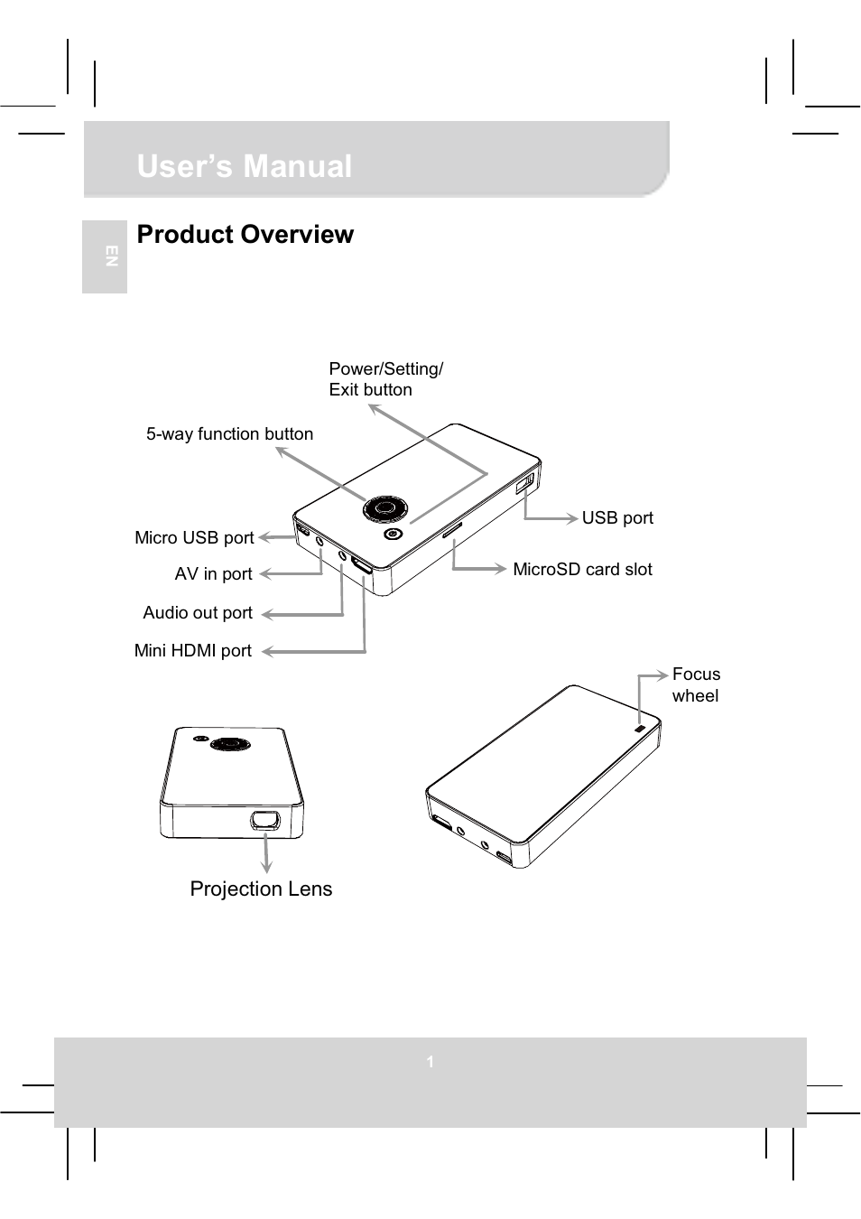 User’s manual, Product overview | AIPTEK MobileCinema Q20 User Manual | Page 6 / 71