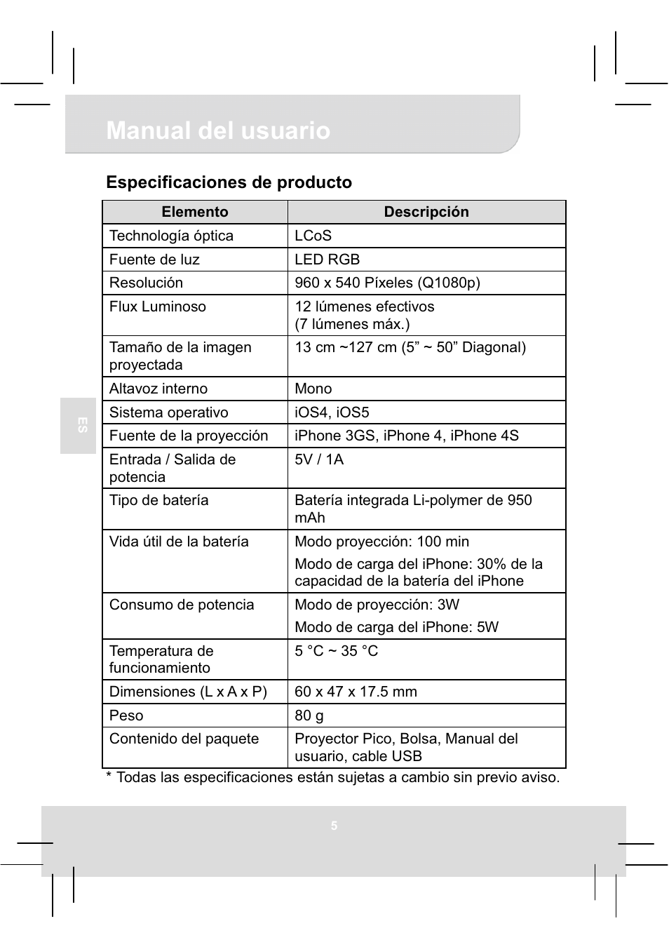 Manual del usuario | AIPTEK MobileCinema i20 User Manual | Page 34 / 65