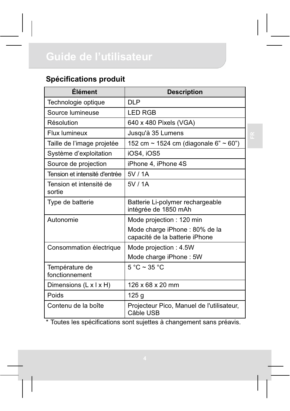 Guide de l’utilisateur | AIPTEK MobileCinema i50S User Manual | Page 19 / 65