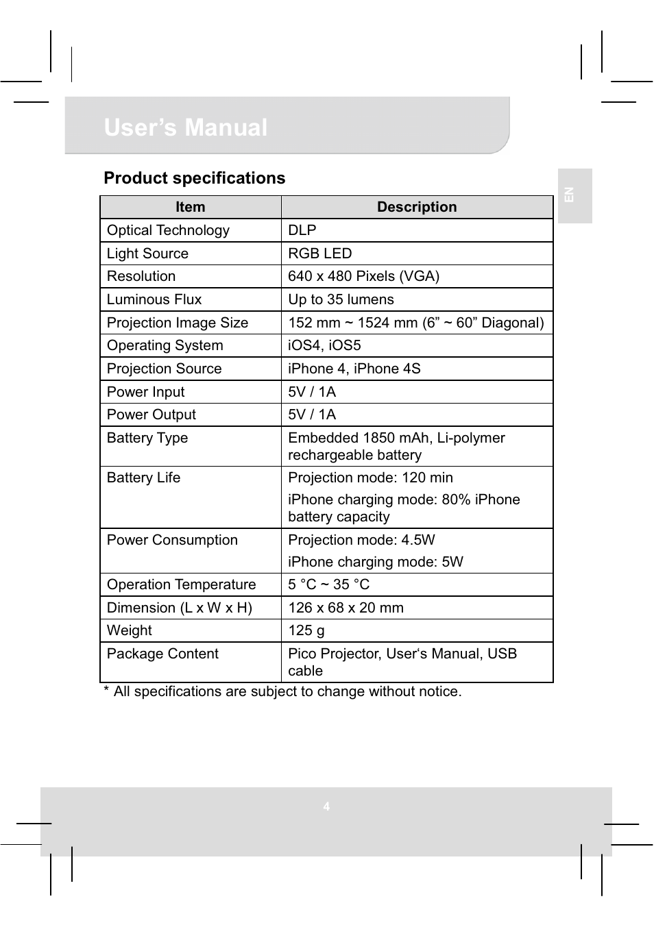 User’s manual | AIPTEK MobileCinema i50S User Manual | Page 9 / 65