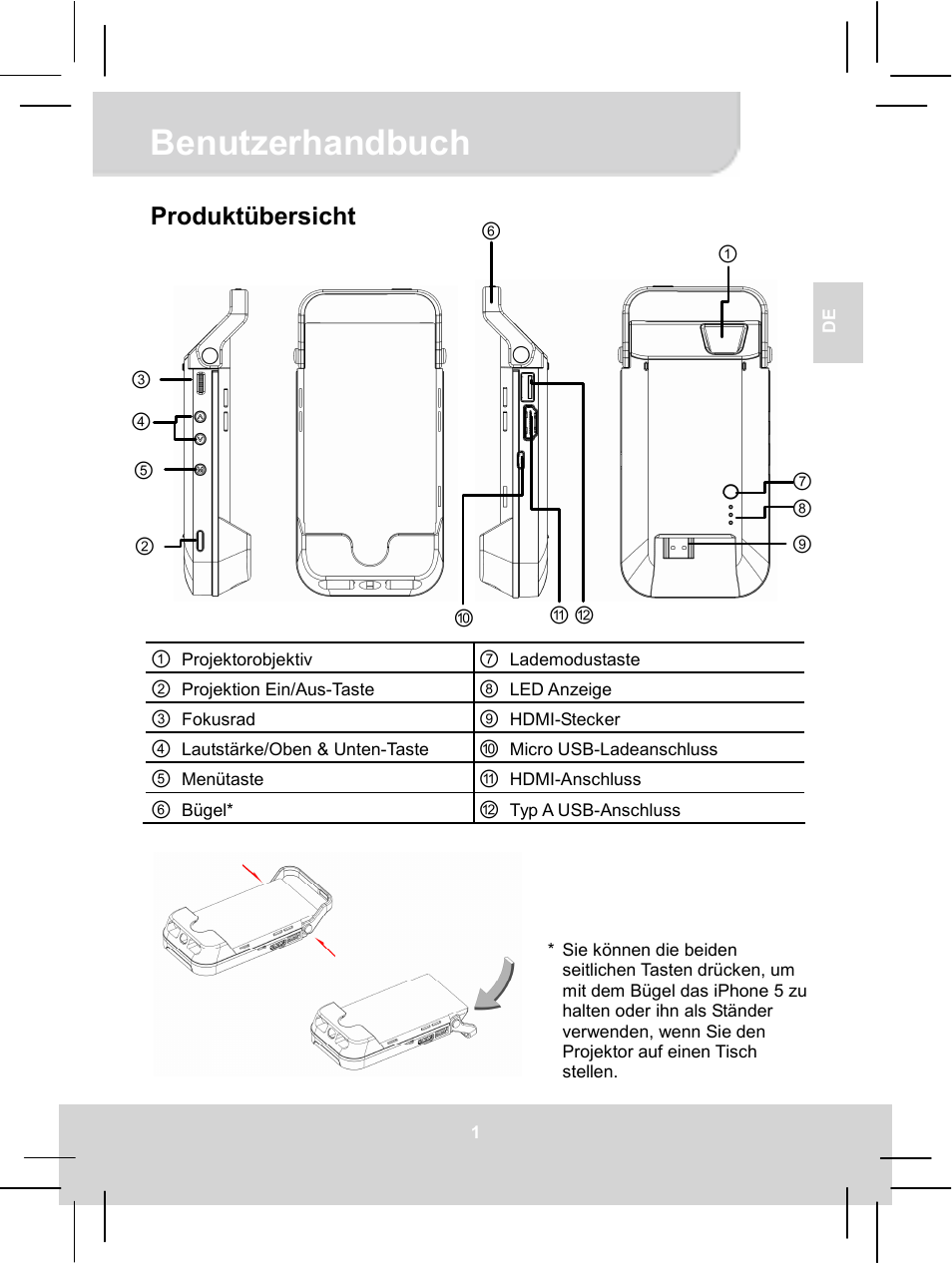02 b5p manual_de_2013-0606_01, Benutzerhandbuch, Produktübersicht | AIPTEK MobileCinema i55 User Manual | Page 14 / 83