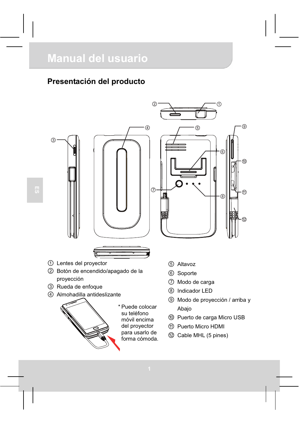Manual del usuario, Presentación del producto | AIPTEK MobileCinema A50P User Manual | Page 39 / 102