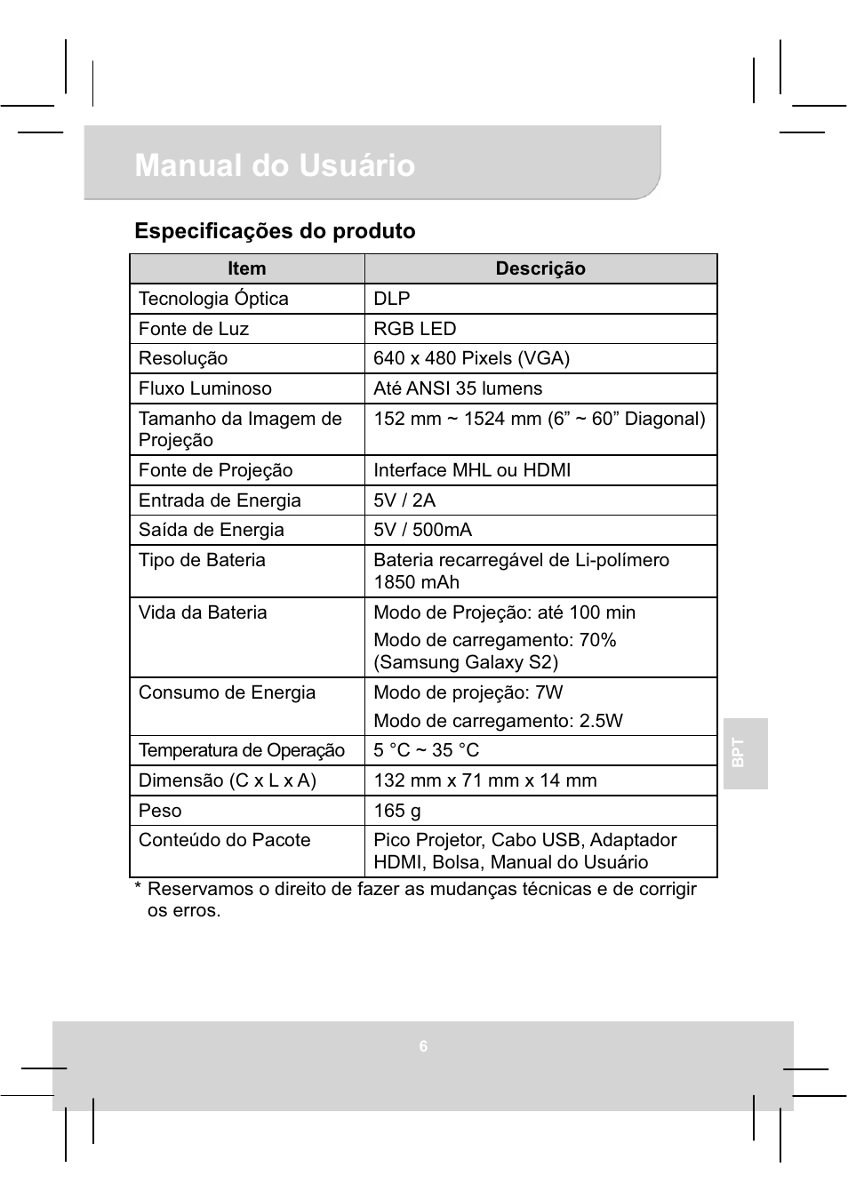 Manual do usuário | AIPTEK MobileCinema A50P User Manual | Page 68 / 102