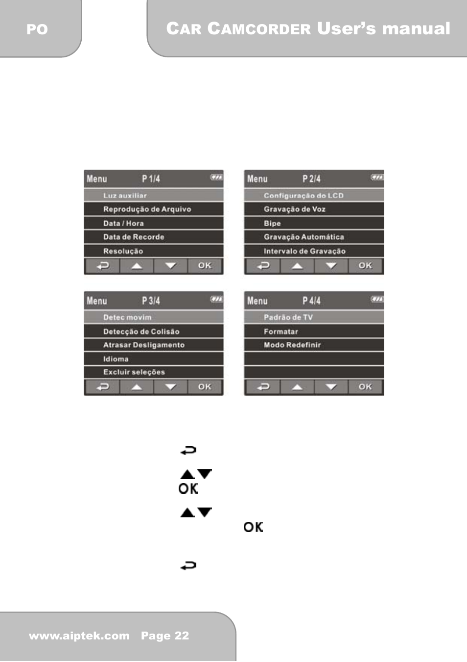 4 ajustando as configurações, 1 usando o menu, User’s manual | AIPTEK X-mini User Manual | Page 158 / 192