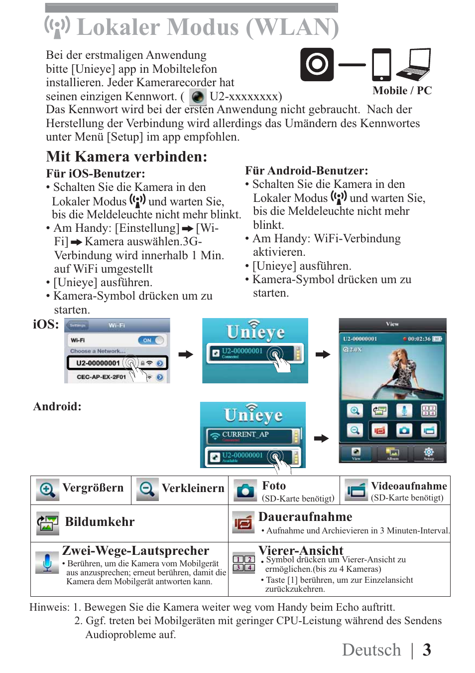 Lokaler modus (wlan), Deutsch | 3, Mit kamera verbinden | AIPTEK Mobile Eyes HD User Manual | Page 13 / 45