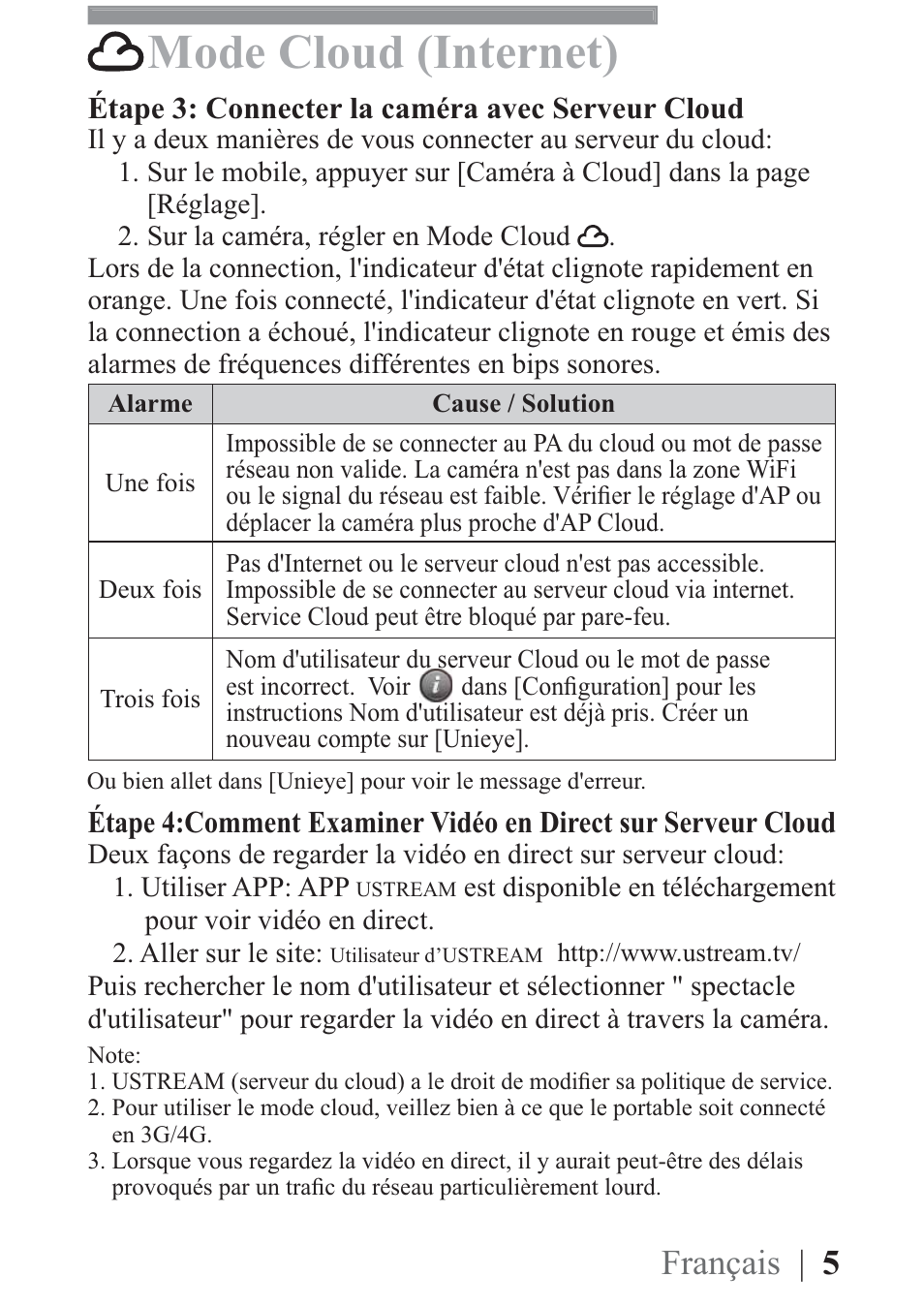 Mode cloud (internet), Français | 5 | AIPTEK Mobile Eyes HD User Manual | Page 24 / 45