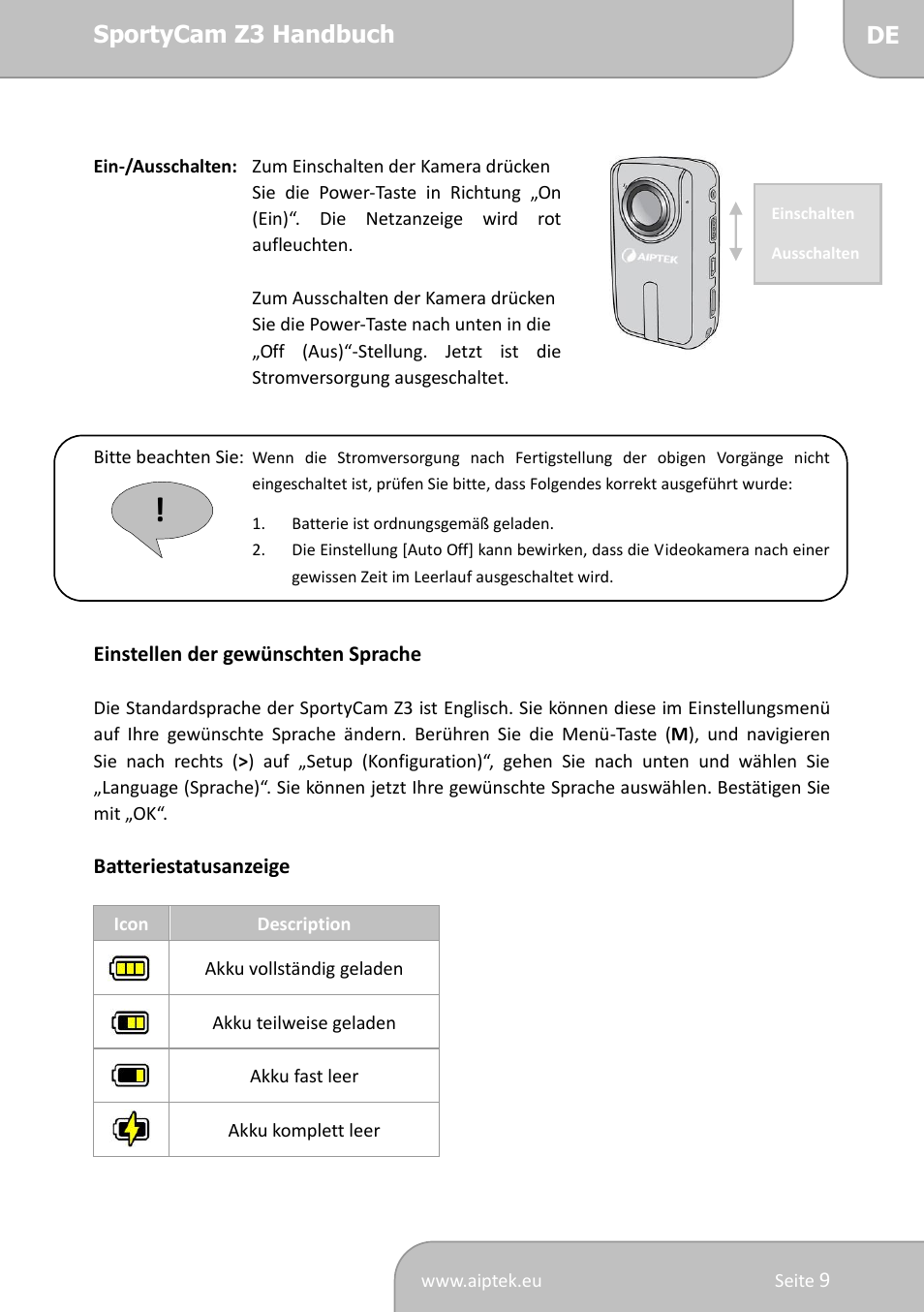 AIPTEK SportyCam Z3 Quick Start Guide User Manual | Page 26 / 114