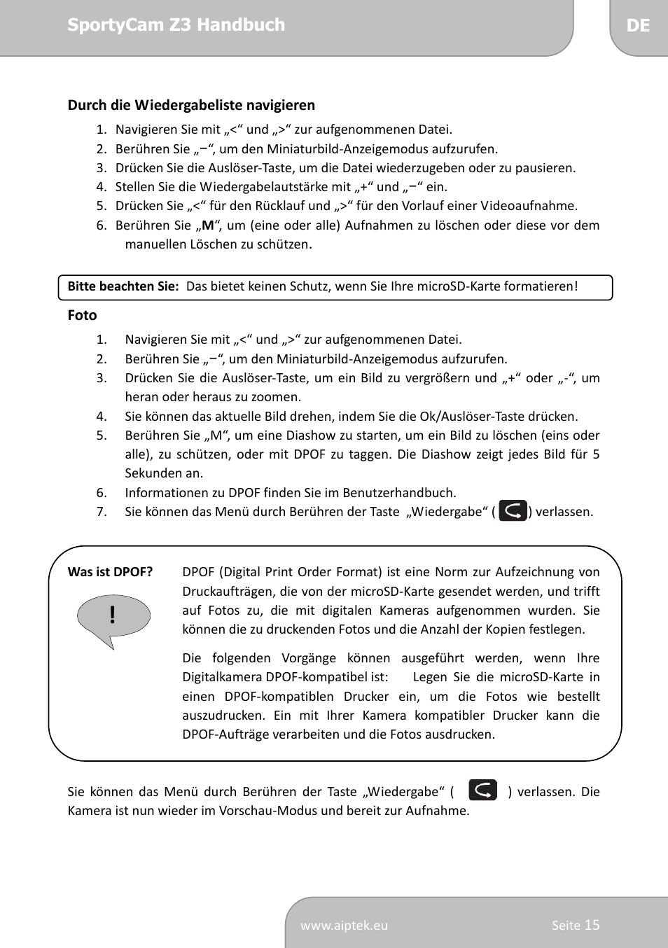 AIPTEK SportyCam Z3 Quick Start Guide User Manual | Page 32 / 114