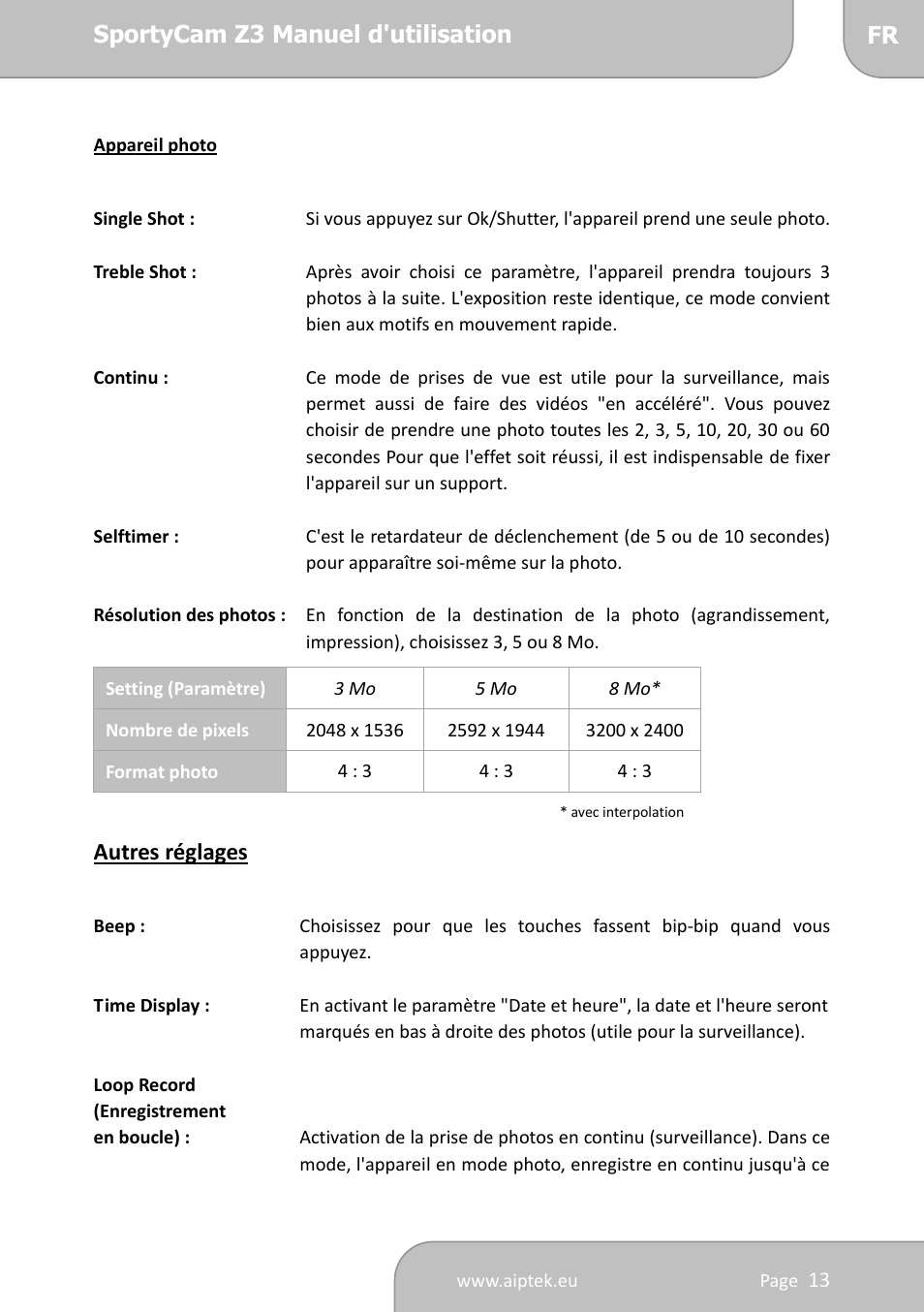 AIPTEK SportyCam Z3 Quick Start Guide User Manual | Page 47 / 114
