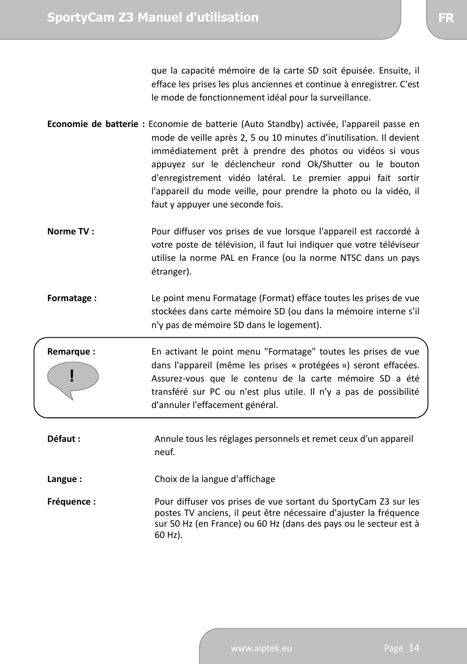 AIPTEK SportyCam Z3 Quick Start Guide User Manual | Page 48 / 114