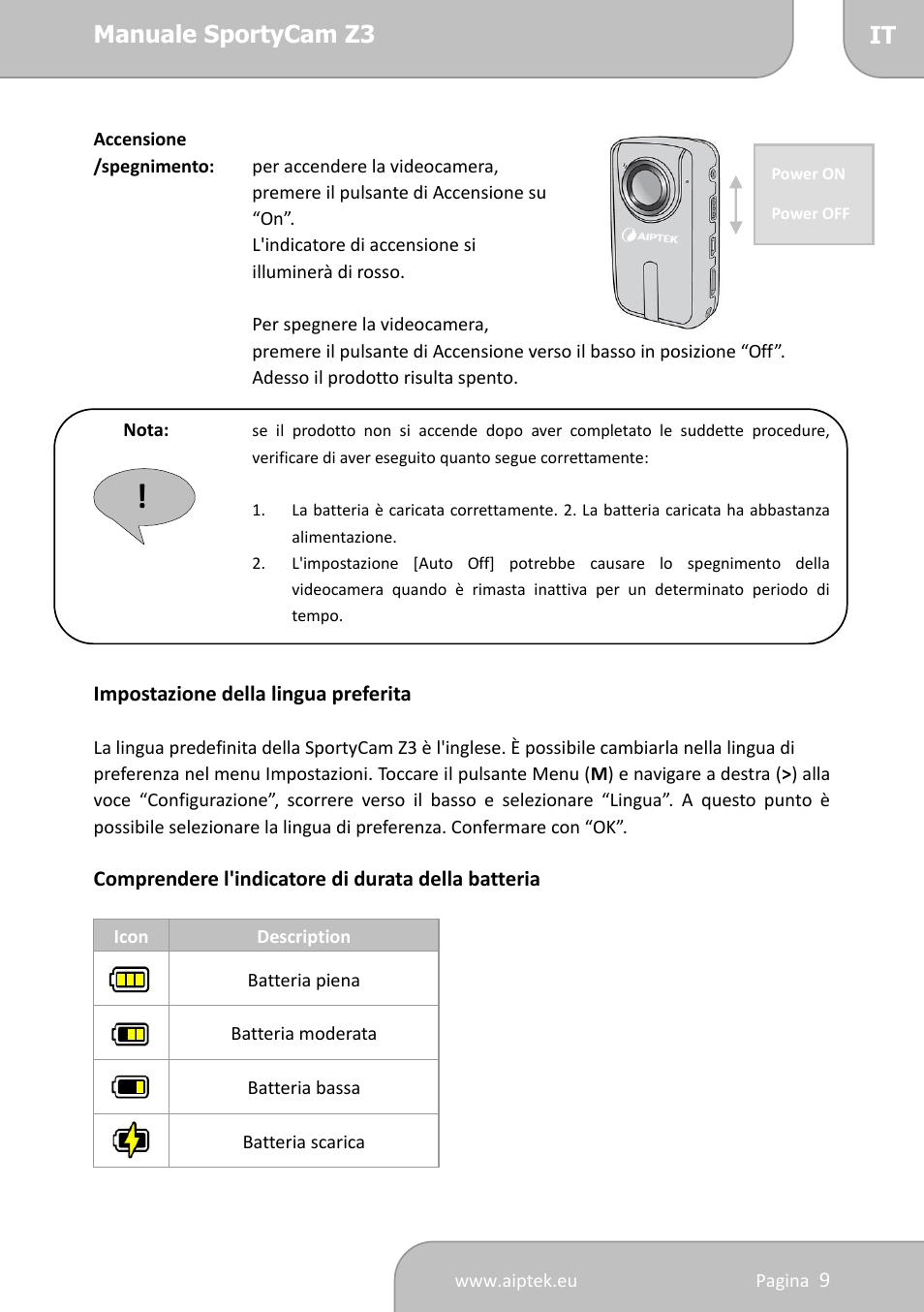 AIPTEK SportyCam Z3 Quick Start Guide User Manual | Page 61 / 114