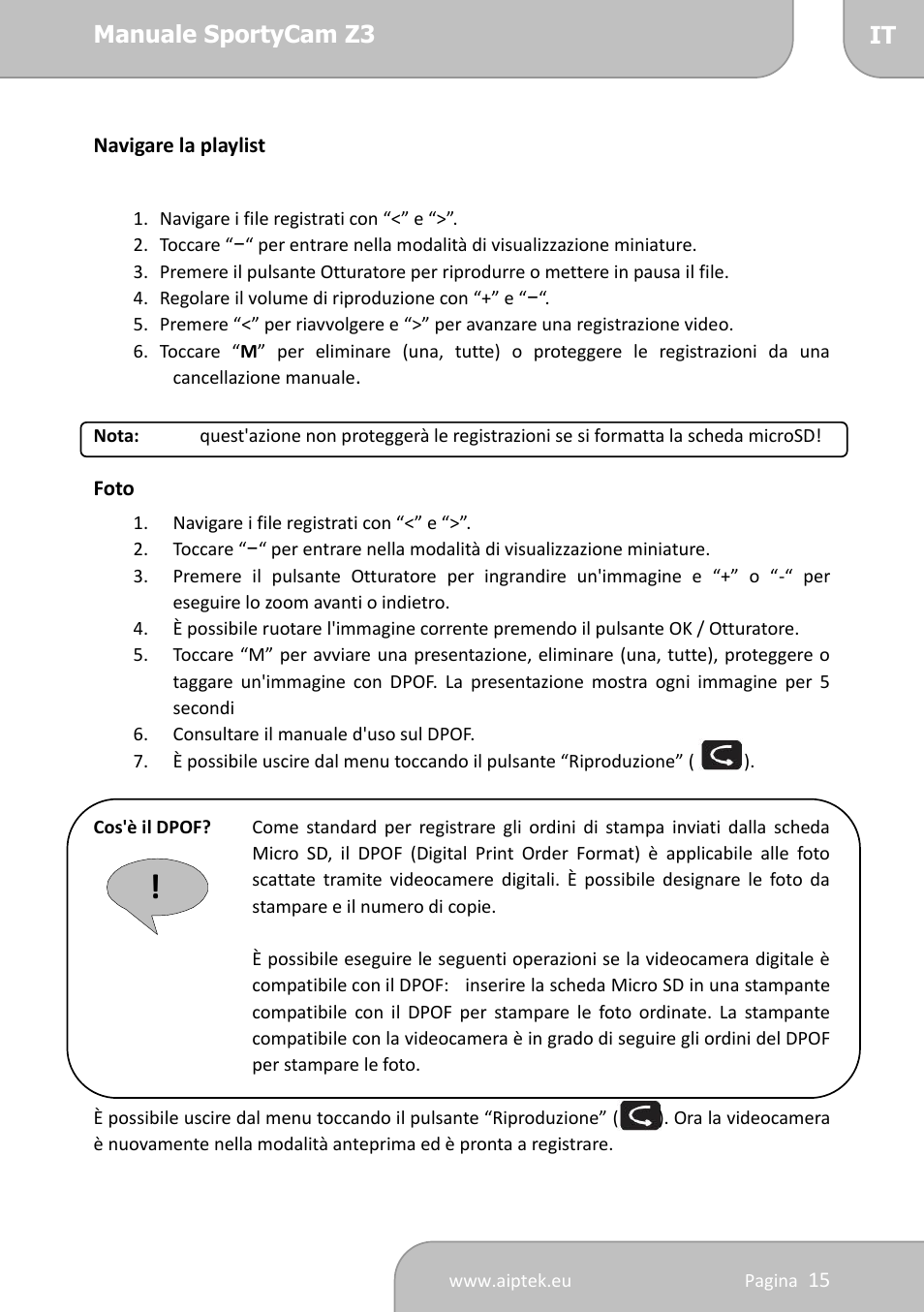 AIPTEK SportyCam Z3 Quick Start Guide User Manual | Page 67 / 114