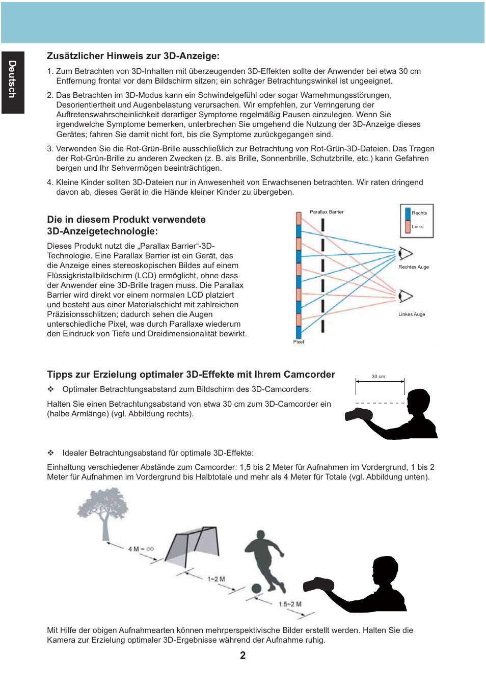 Deutsch, Zusätzlicher hinweis zur 3d-anzeige | AIPTEK Aiptek3D iH3 User Manual | Page 18 / 64