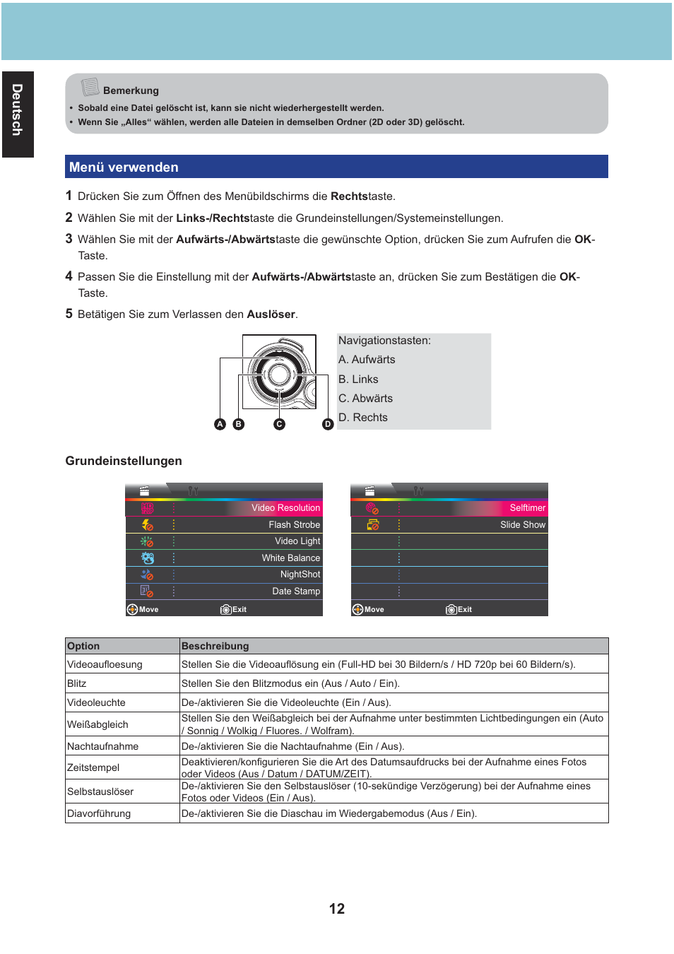 Deutsch, Menü verwenden 1 | AIPTEK Aiptek3D iH3 User Manual | Page 28 / 64