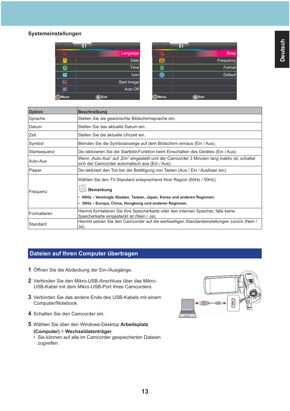 Deutsch, Dateien auf ihren computer übertragen 1 | AIPTEK Aiptek3D iH3 User Manual | Page 29 / 64