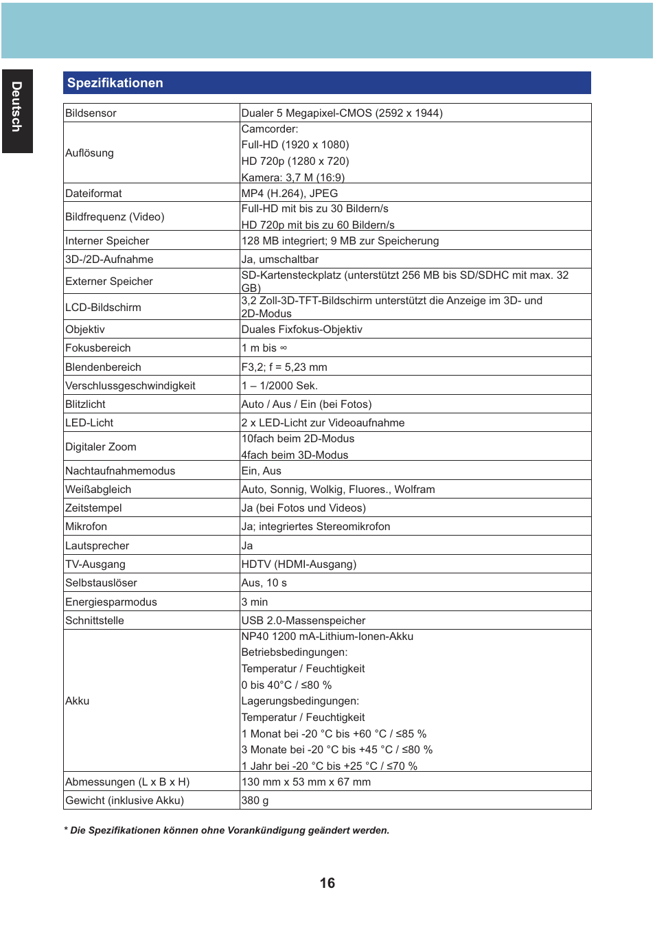 Deutsch speziﬁ kationen | AIPTEK Aiptek3D iH3 User Manual | Page 32 / 64