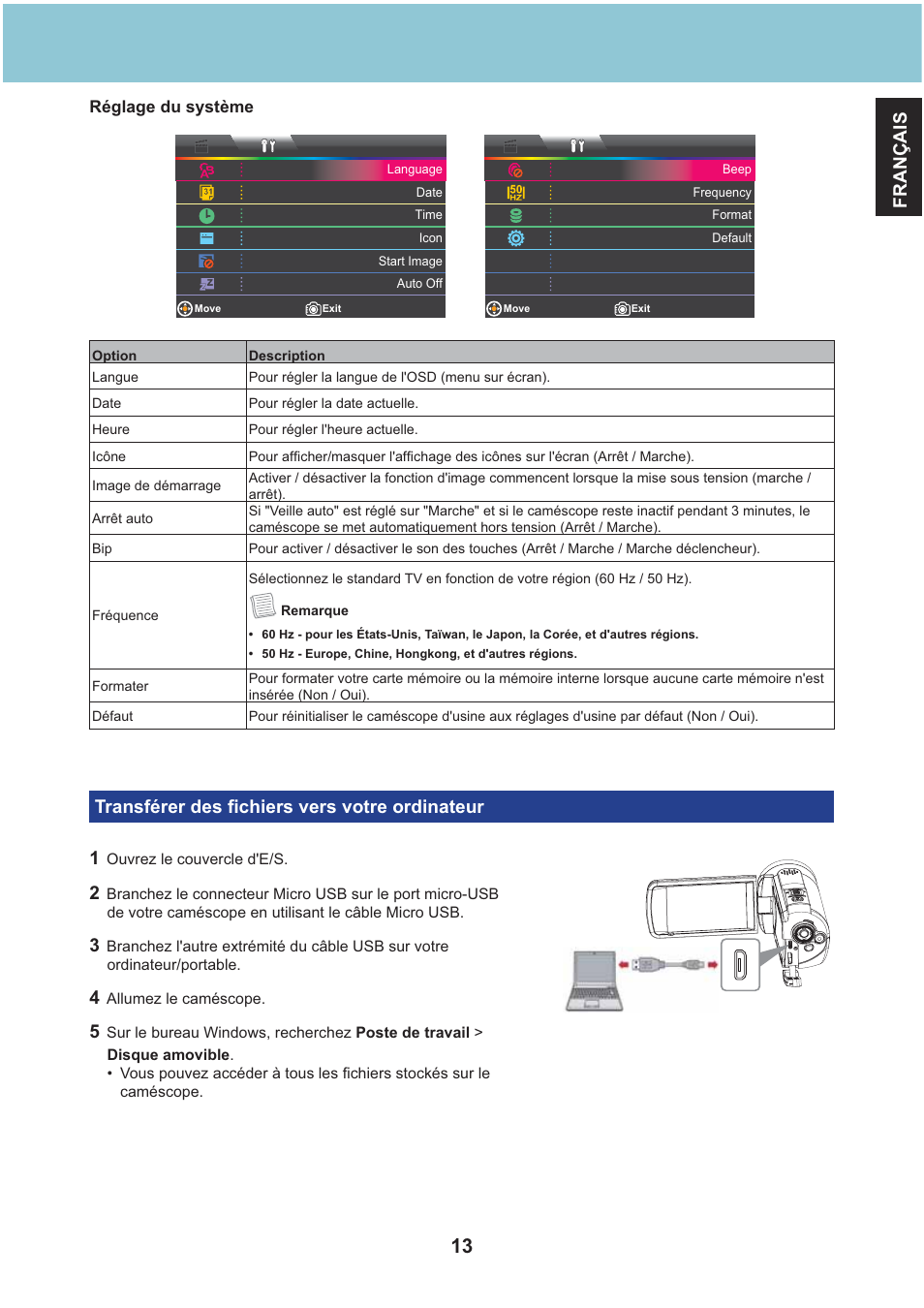 Français, Transférer des ﬁ chiers vers votre ordinateur 1 | AIPTEK Aiptek3D iH3 User Manual | Page 45 / 64