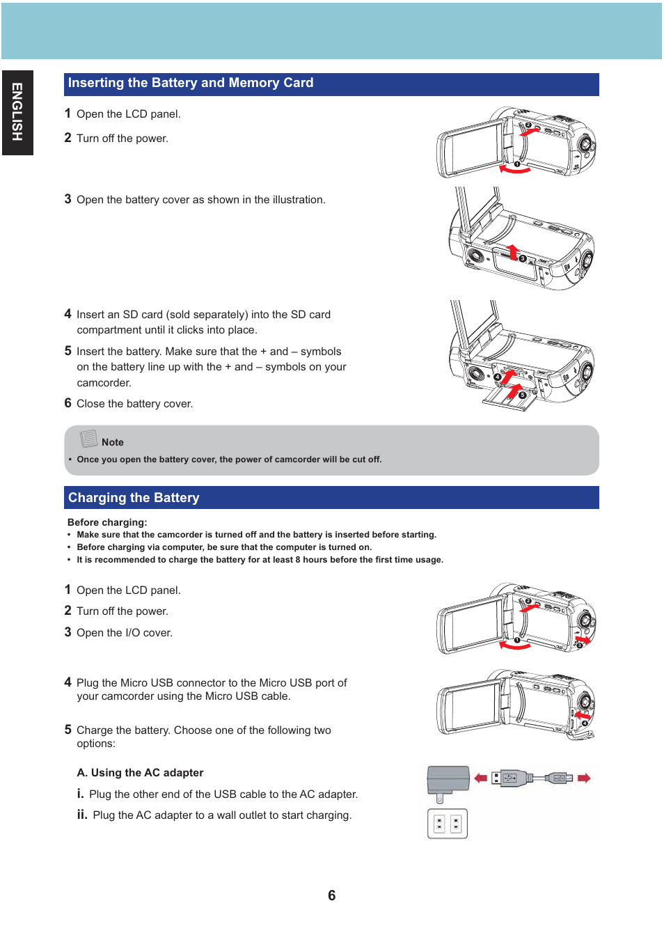 Charging the battery | AIPTEK Aiptek3D iH3 User Manual | Page 6 / 64