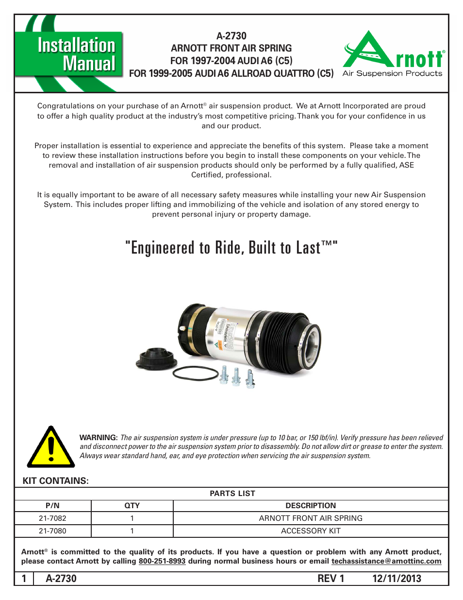 Air Suspension A-2730 REV 1 User Manual | 8 pages