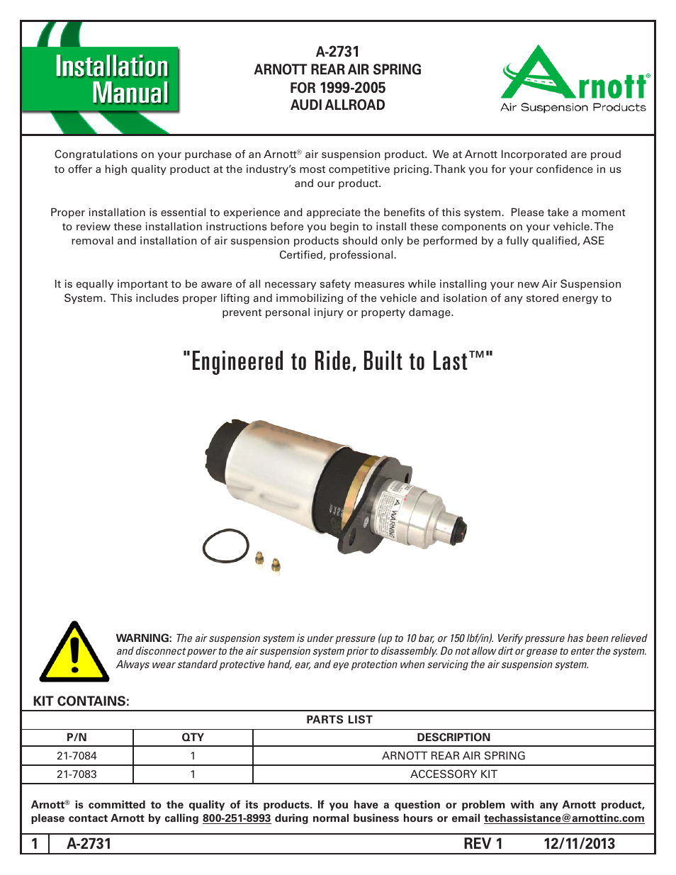 Air Suspension A-2731 REV 1 User Manual | 9 pages