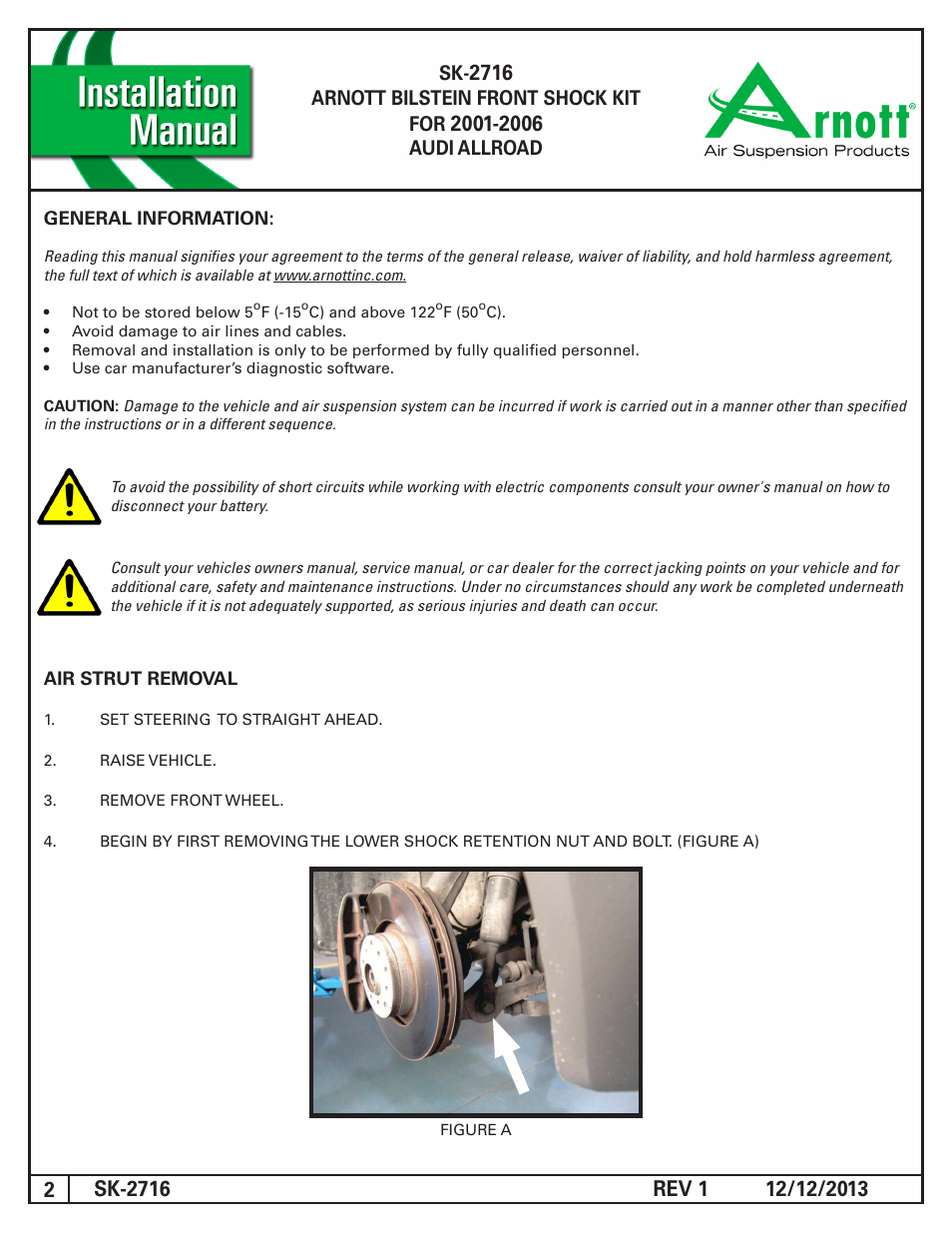 Arnott bilstein front shock kit for, Audi allroad | Air Suspension SK-2716 REV 1 User Manual | Page 2 / 6