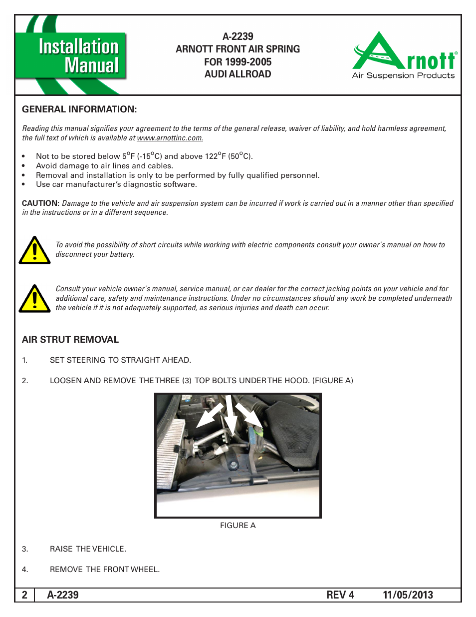 Arnott front air spring for, Audi allroad | Air Suspension A-2239 REV 4 User Manual | Page 2 / 7