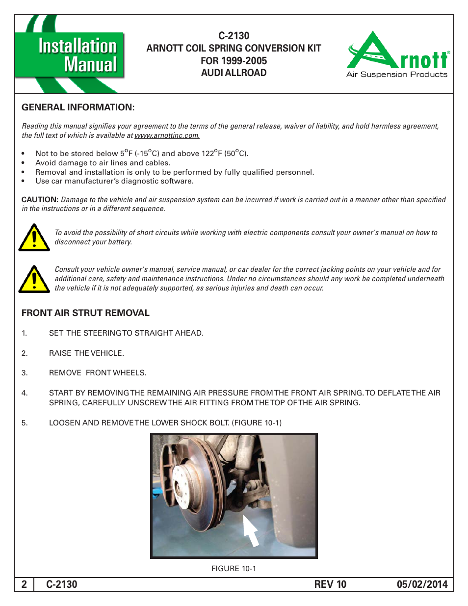 Arnott coil spring conversion kit for, Audi allroad | Air Suspension C-2130 REV 10 User Manual | Page 2 / 13