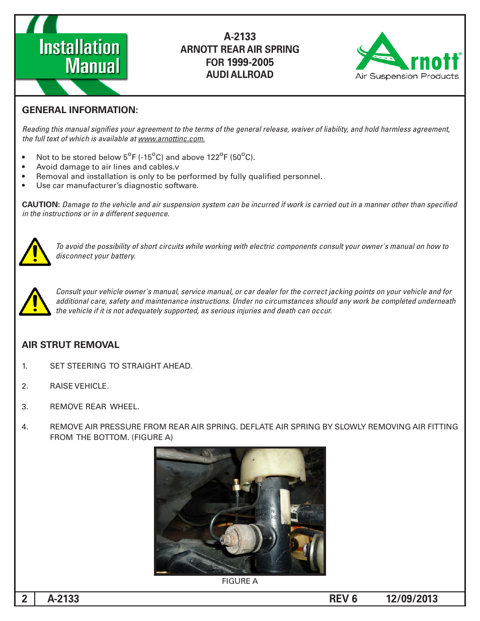 Arnott rear air spring for, Audi allroad | Air Suspension A-2133 REV 6 User Manual | Page 2 / 9