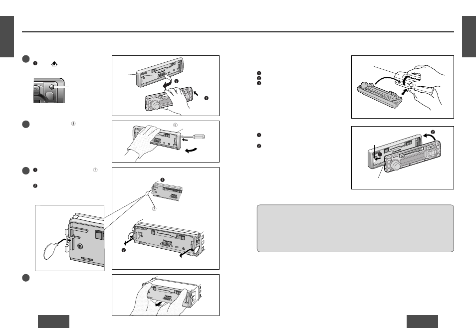 Anti-theft system, Installation, Continued) | Place the removable face plate into case, Install removable face plate | Panasonic CQ-RG133W User Manual | Page 9 / 23