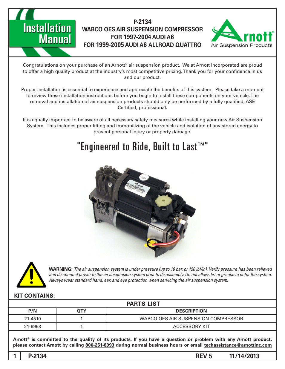 Air Suspension P-2134 REV 5 User Manual | 6 pages