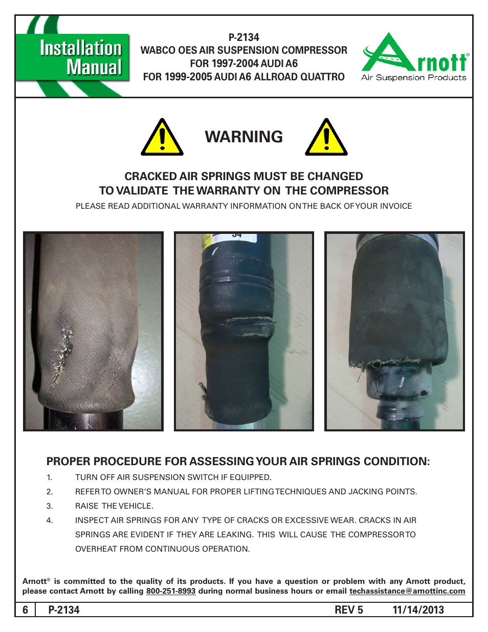 Warning | Air Suspension P-2134 REV 5 User Manual | Page 6 / 6