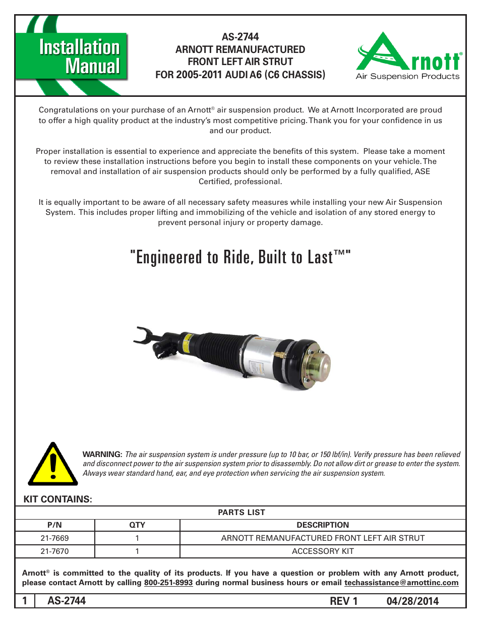 Air Suspension AS-2744 REV 1 User Manual | 6 pages