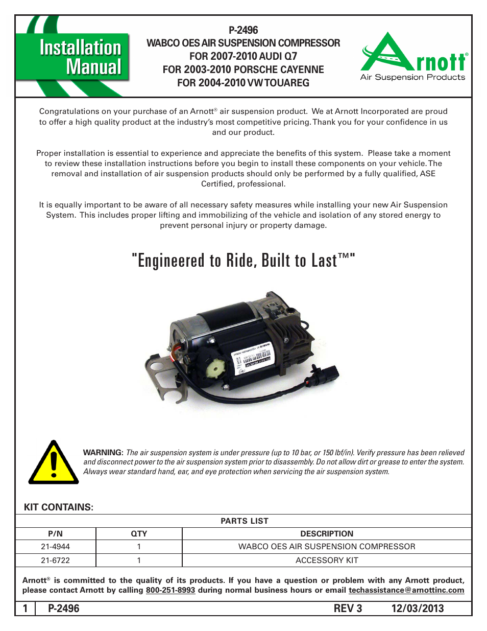 Air Suspension P-2496 REV 3 User Manual | 7 pages