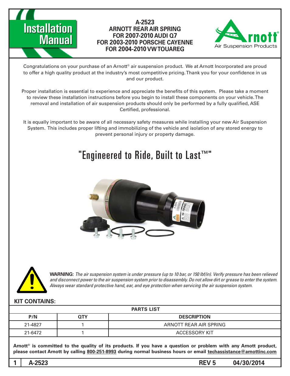 Air Suspension A-2523 REV 5 User Manual | 8 pages