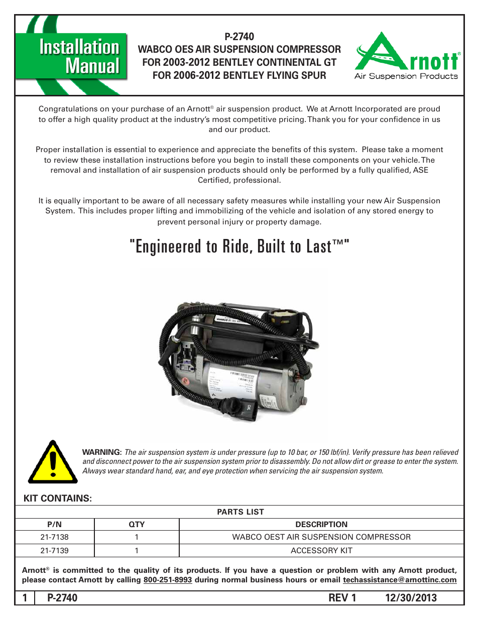 Air Suspension P-2740 REV 1 User Manual | 10 pages