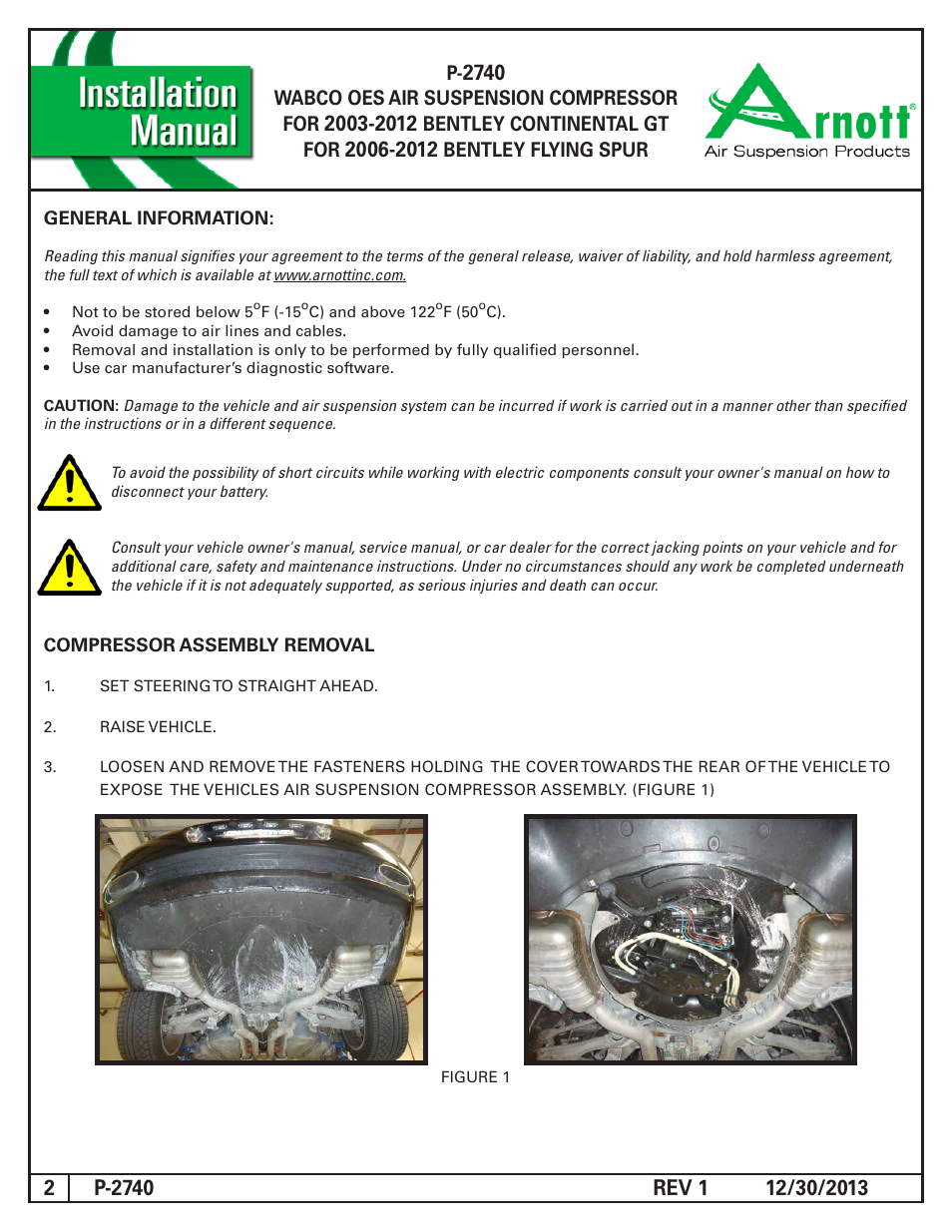 Wabco oes air suspension compressor for, Bentley continental gt for, Bentley flying spur | Air Suspension P-2740 REV 1 User Manual | Page 2 / 10