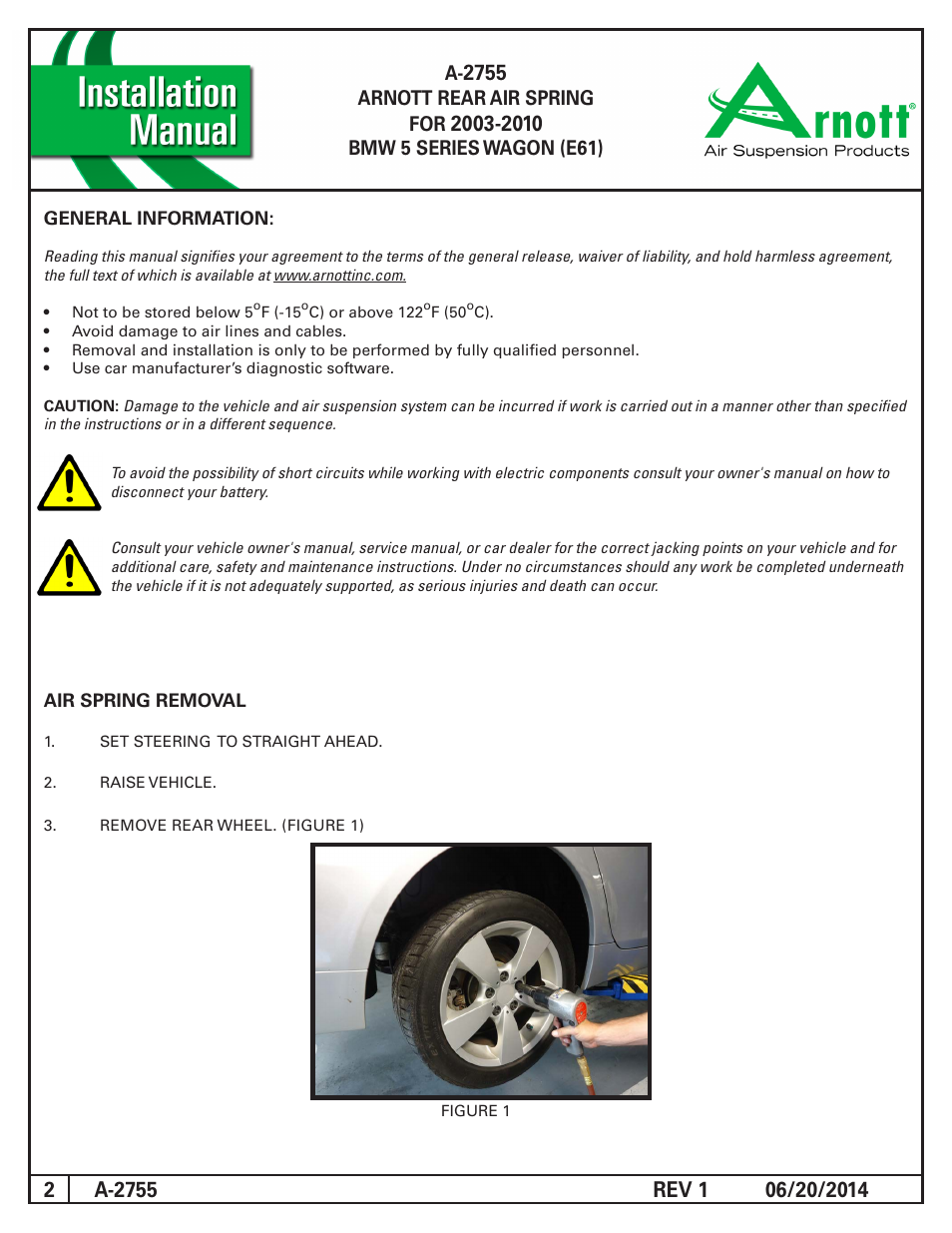 Arnott rear air spring for, Bmw 5 series wagon (e61) | Air Suspension A-2755 REV 1 User Manual | Page 2 / 4