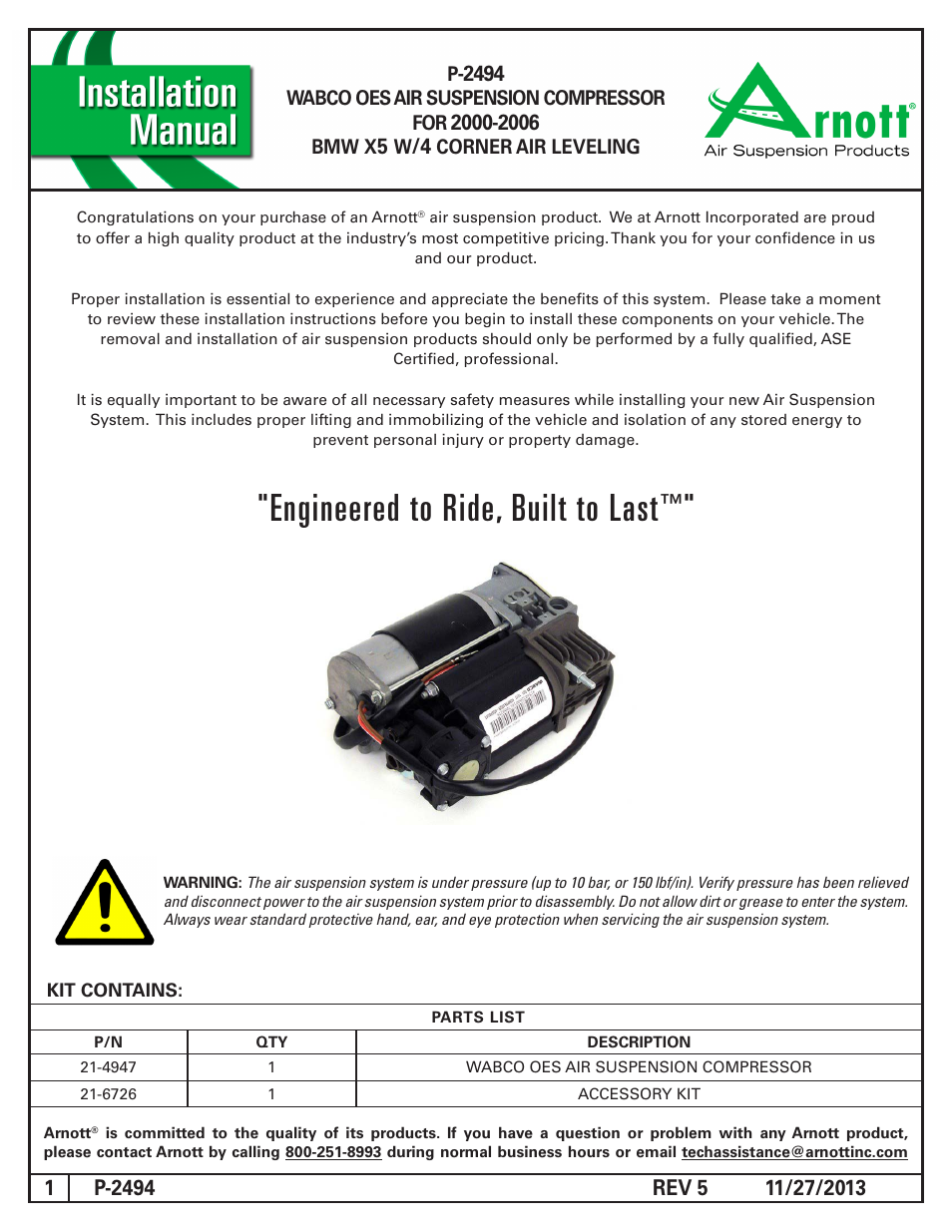 Air Suspension P-2494 REV 5 User Manual | 6 pages