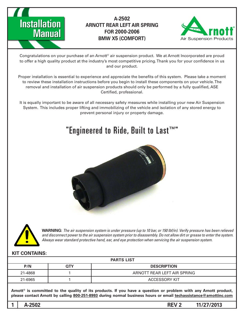 Air Suspension A-2502 REV 2 User Manual | 4 pages