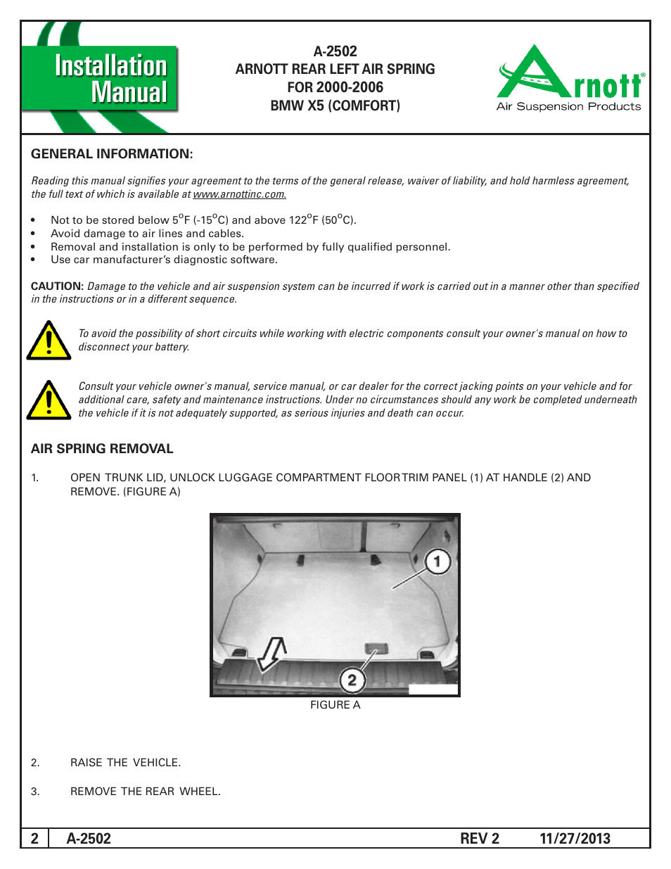 Arnott rear left air spring for, Bmw x, Comfort) | Air Suspension A-2502 REV 2 User Manual | Page 2 / 4