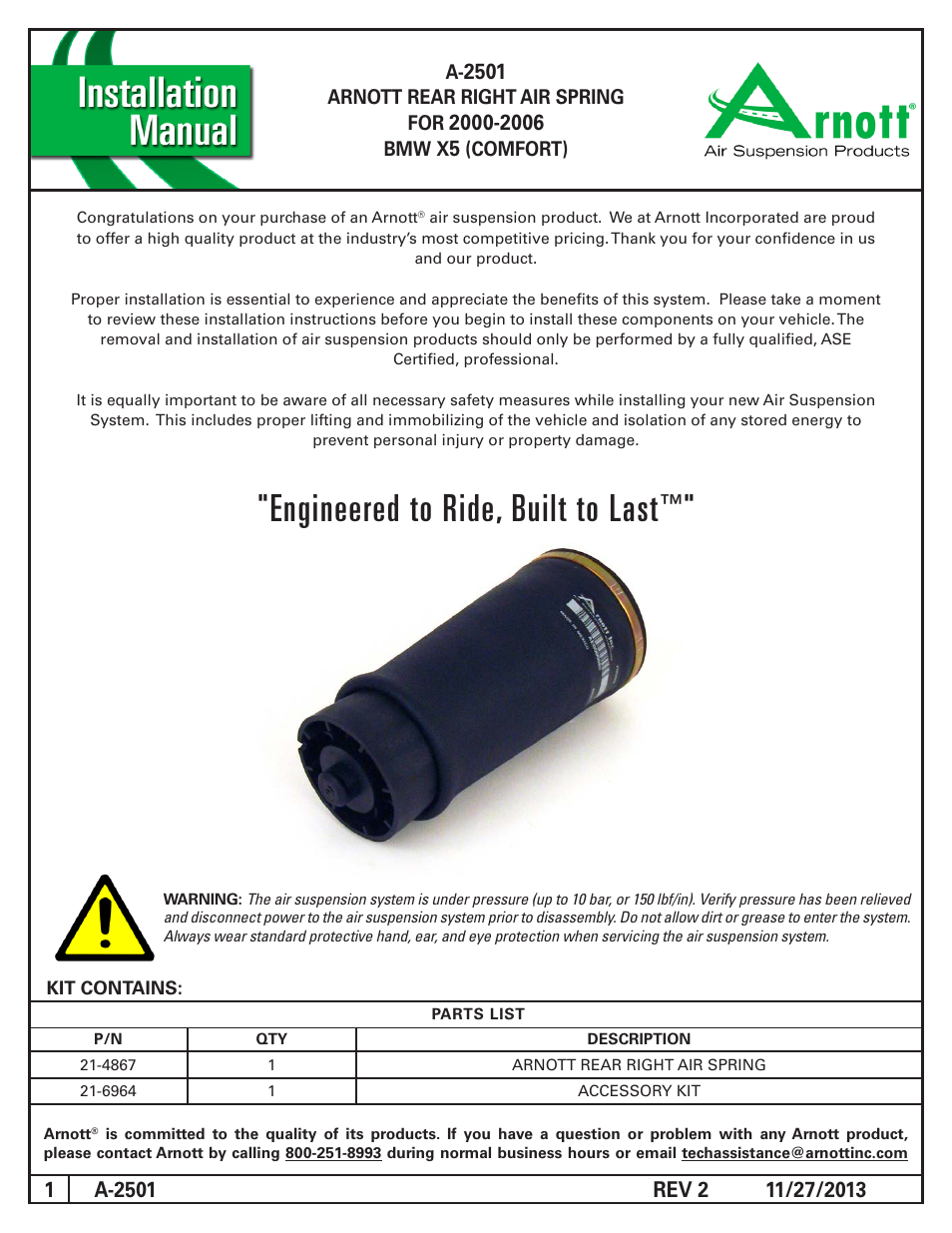 Air Suspension A-2501 REV 2 User Manual | 4 pages