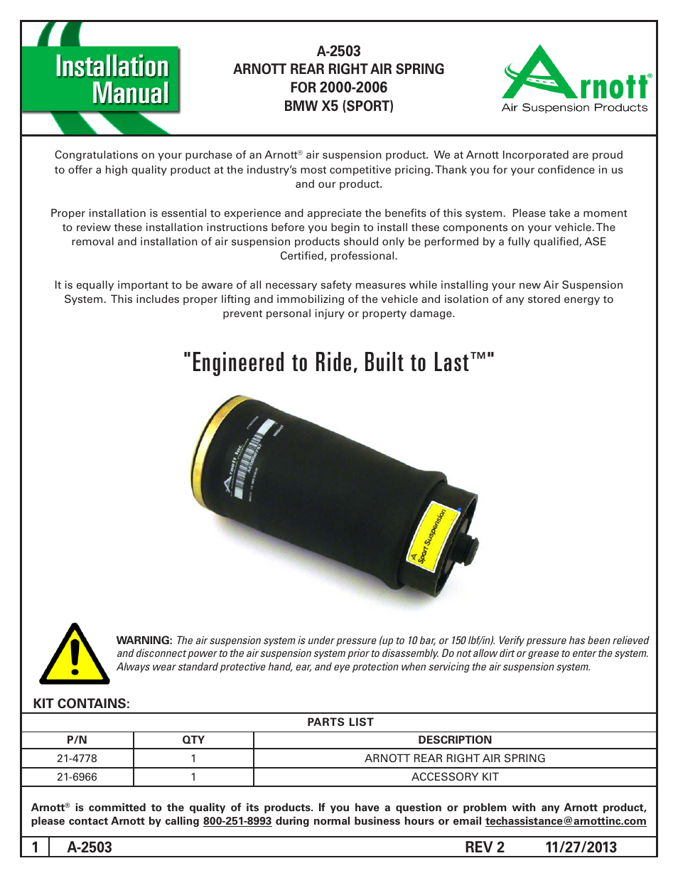 Air Suspension A-2503 REV 2 User Manual | 4 pages