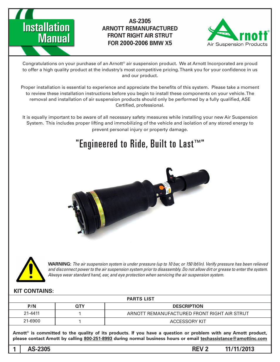 Air Suspension AS-2305 REV 2 User Manual | 4 pages