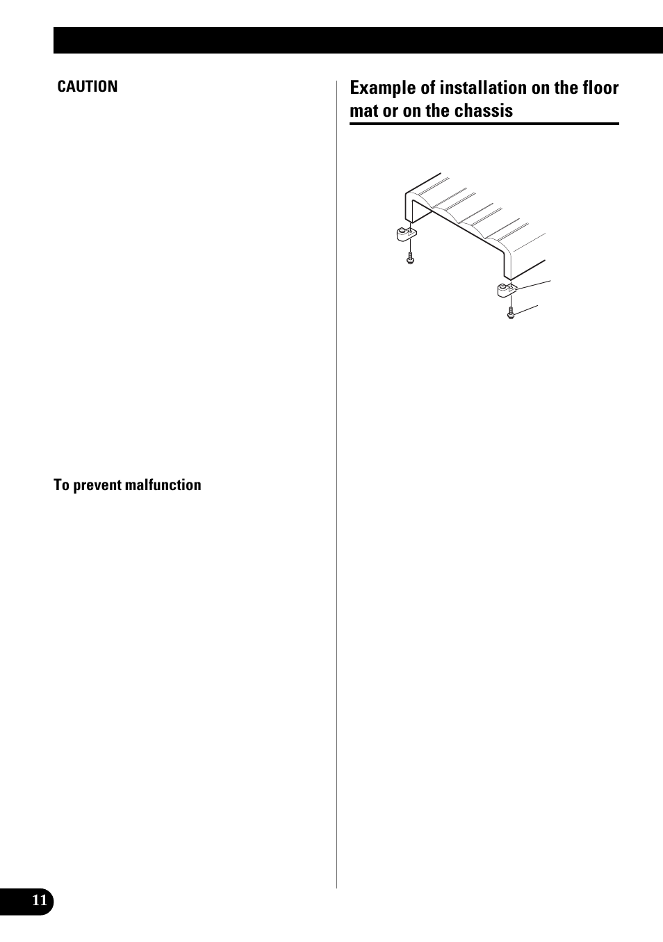 Installation, Example of installation on the floor mat, Or on the chassis | Pioneer PRS-X340 User Manual | Page 12 / 88
