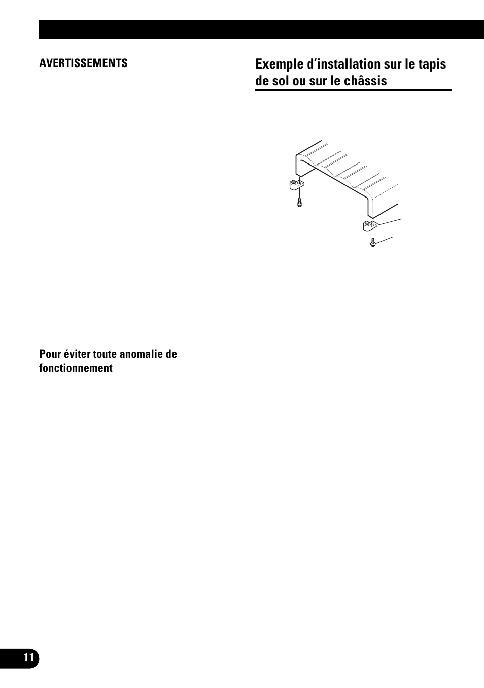 Installation, Exemple d’installation sur le tapis de sol ou, Sur le châssis | Pioneer PRS-X340 User Manual | Page 54 / 88