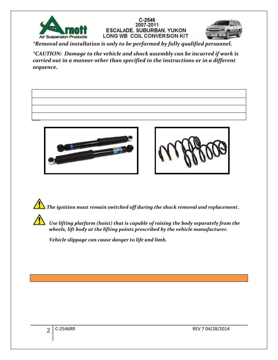 Parts list | Air Suspension C-2546 REV 7 User Manual | Page 2 / 11