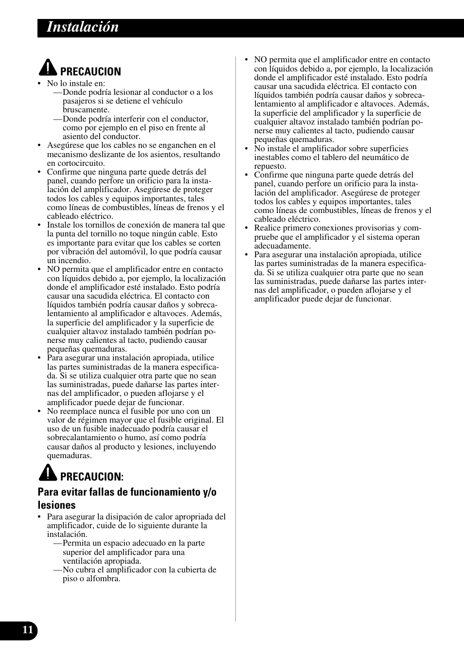 Instalación | Pioneer PRS-D400 User Manual | Page 26 / 99